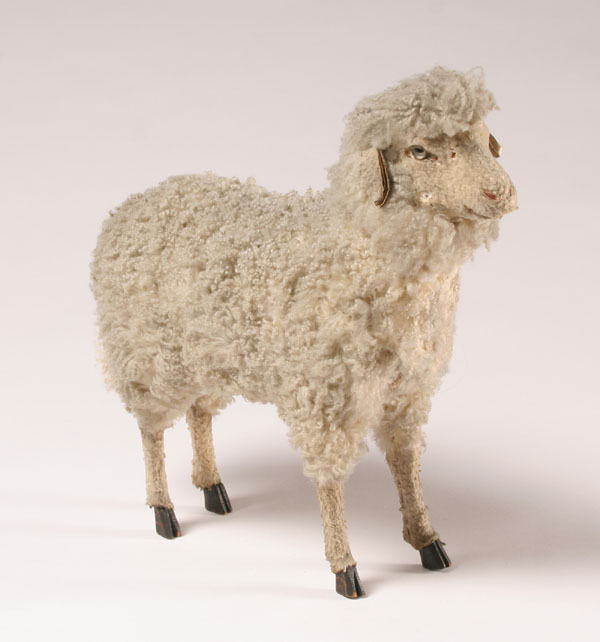 Victorian toy; wooly sheep with growler,