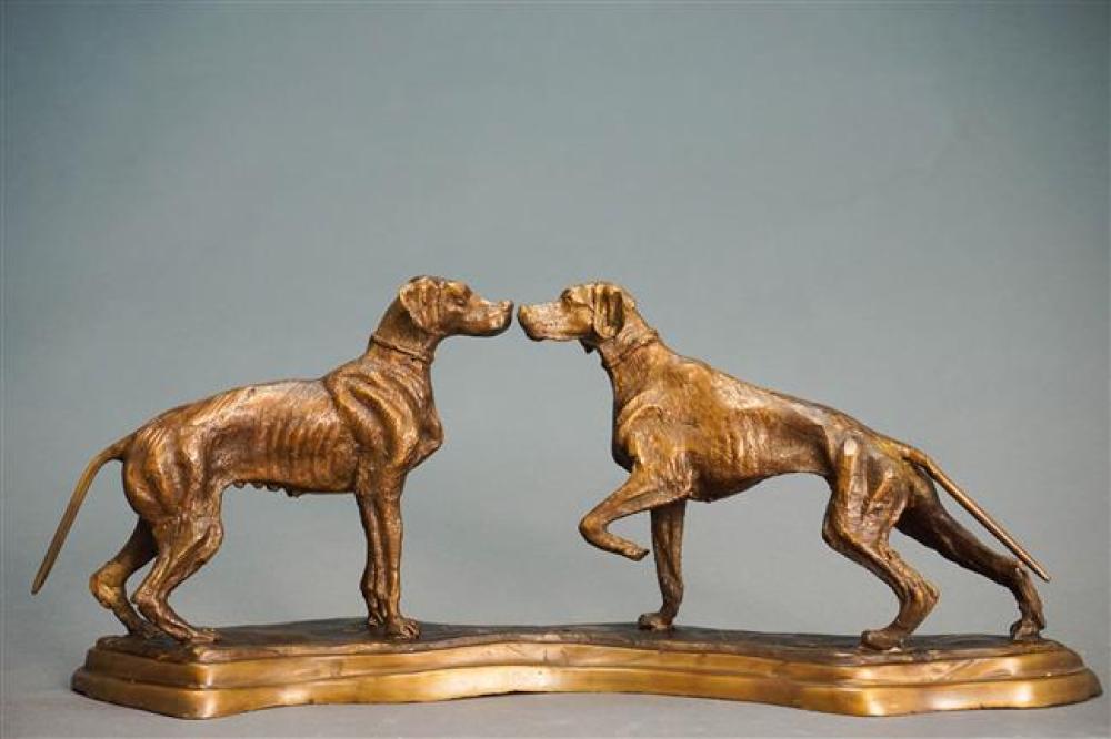 BRONZE SCULPTURE OF TWO DOGS, HEIGHT: