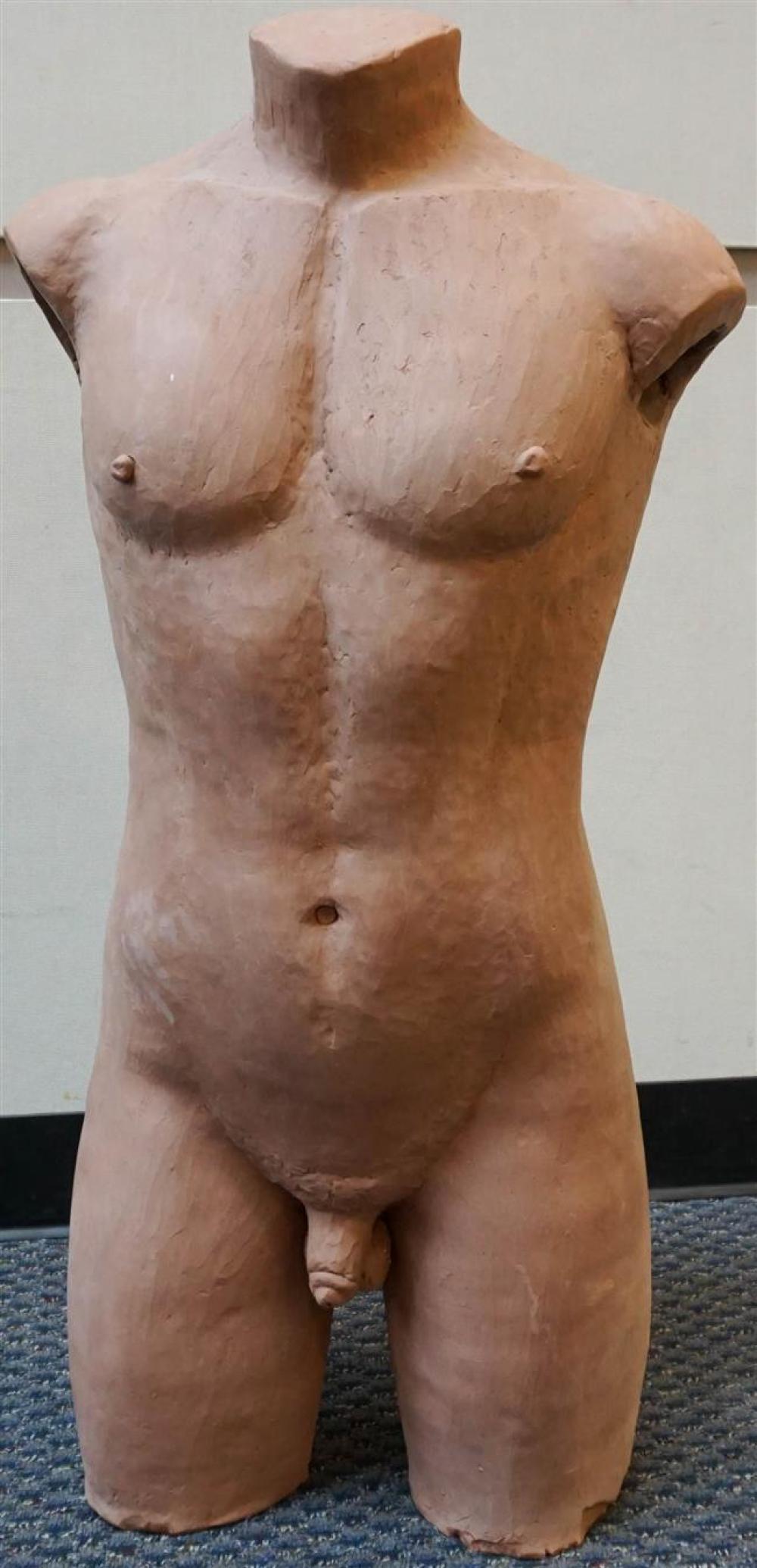 TERRACOTTA MALE TORSO, HEIGHT: 37 INTerracotta