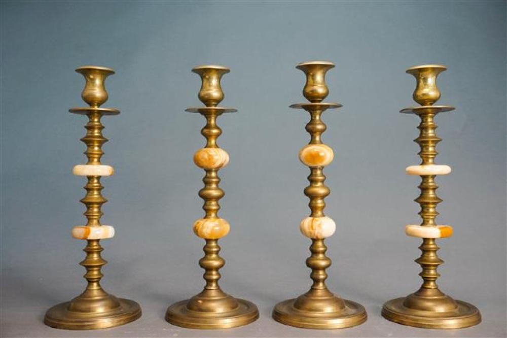 TWO PAIRS BRASS AND ONYX TALL CANDLESTICKSTwo 325977
