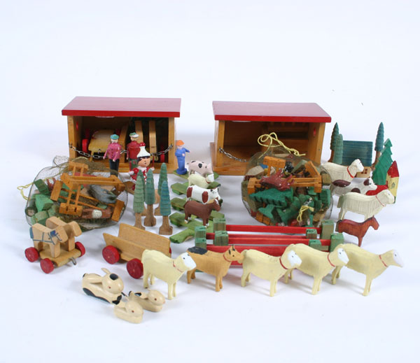 Lot Erzgebirge German wooden toys; two