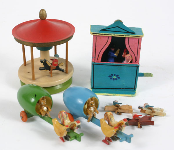 German Erzgebirge wooden toys; four