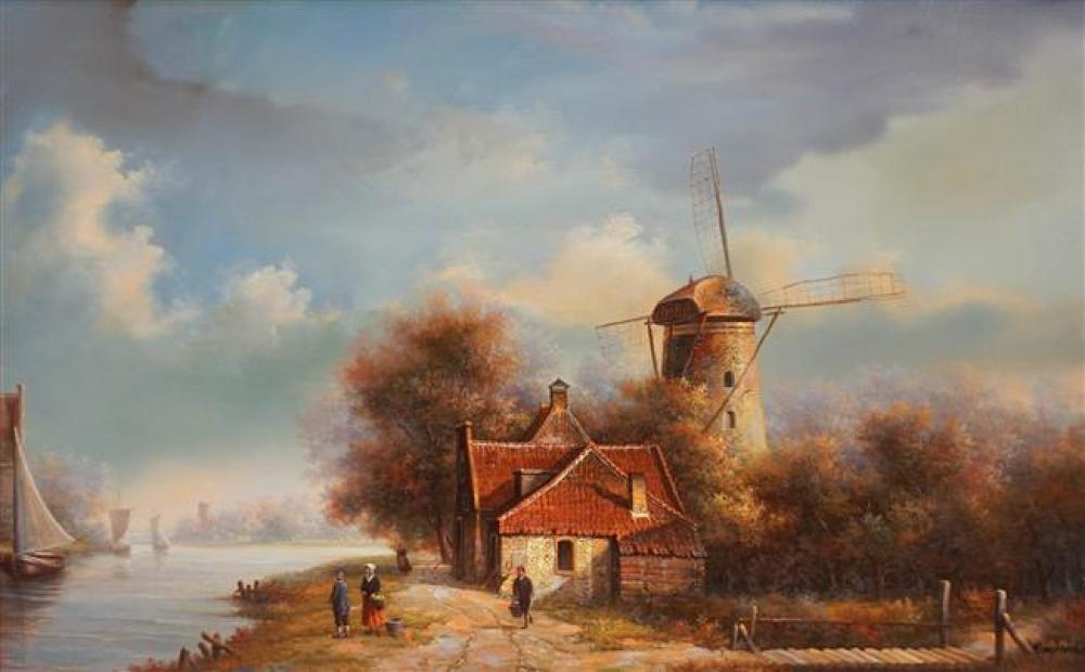E. SCHROTER, WINDMILL BY A RIVER,