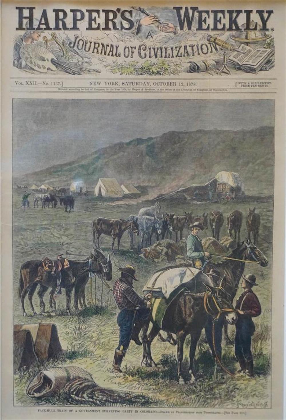 HARPERS WEEKLY, 1878, HAND-COLORED