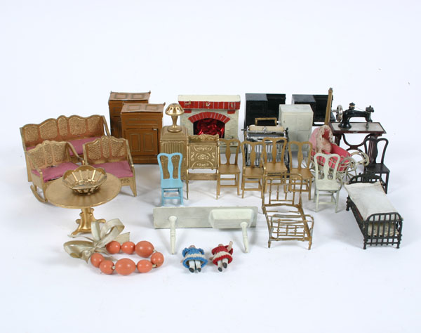 Lot metal dollhouse furniture; two dozen