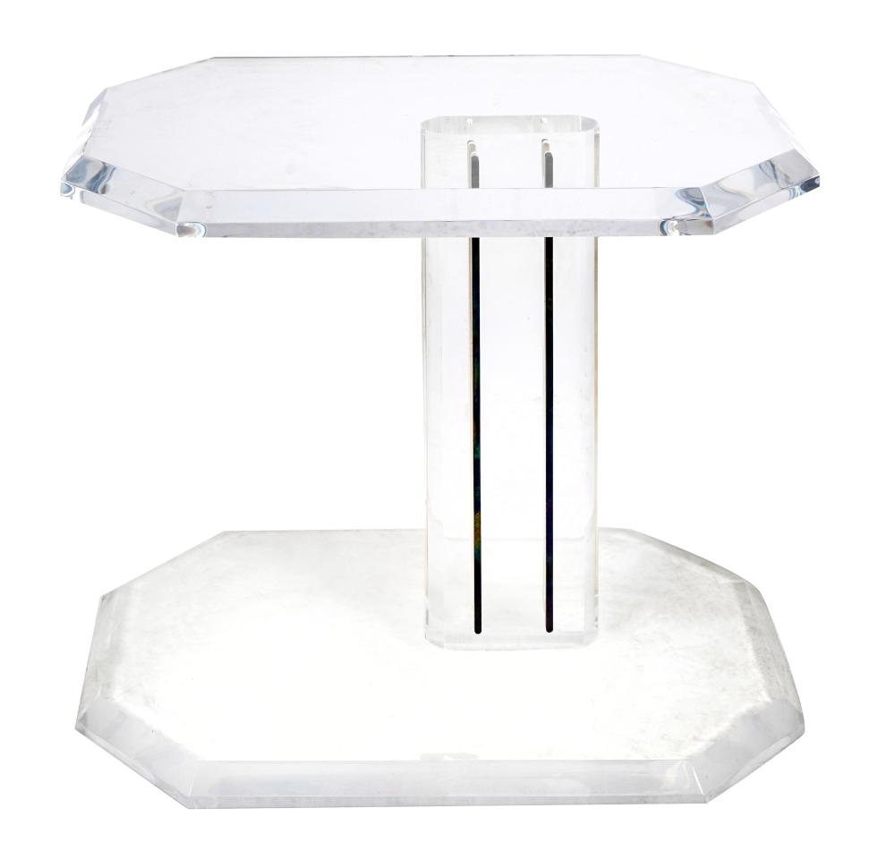 LUCITE BRASS SIDE TABLEwith octagonal 325a36