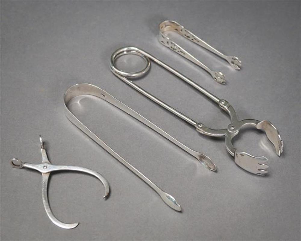 TWO STERLING SILVER ICE TONGS AND