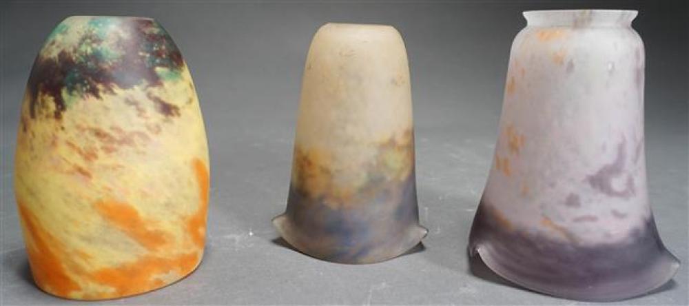 THREE ART GLASS SHADES, H OF TALLEST: