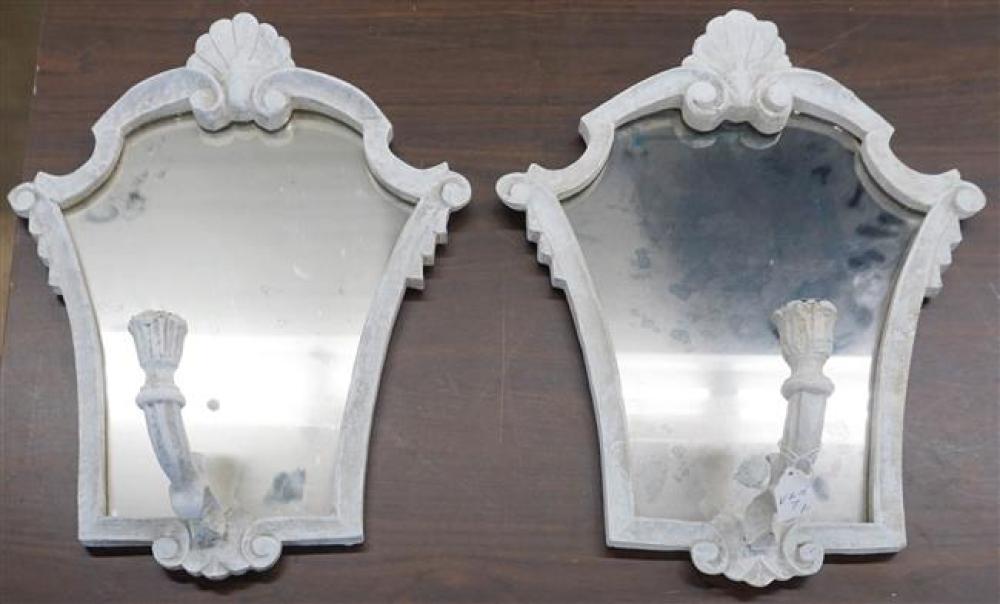 PAIR WHITE ENAMEL DECORATED MIRRORED-BACK