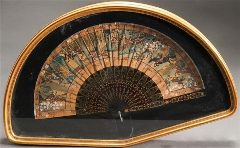 JAPANESE HAND PAINTED FAN IN SHADOWBOX 32356e