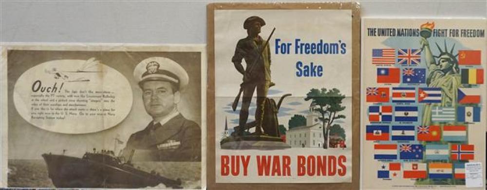 THREE UNFRAMED WORLD WAR II POSTERSThree