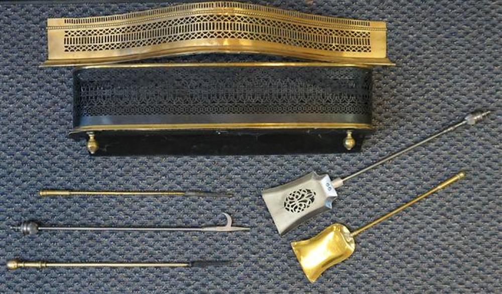 TWO ENGLISH BRASS FIRE FENDERS AND FIVE