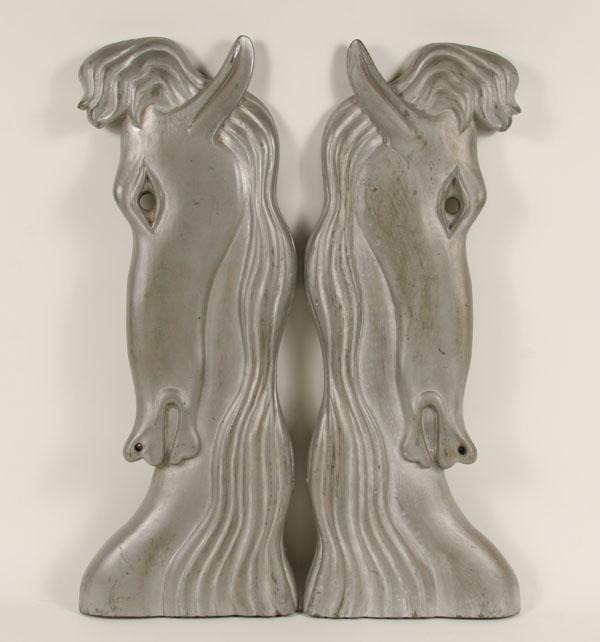 Pair Art Deco carved wood horse