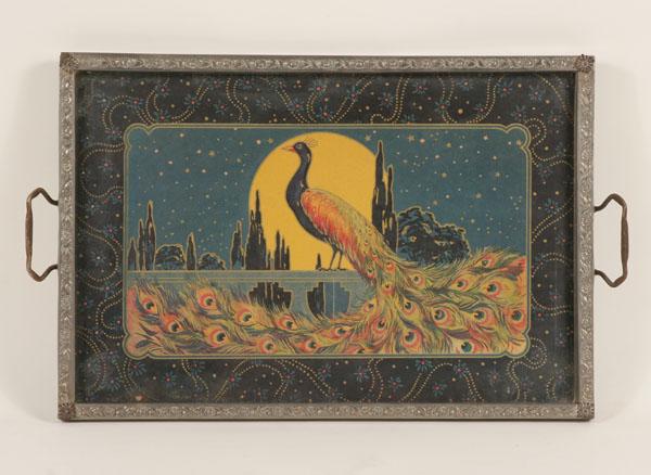 Art Deco tray with peacock lithograph 5056b