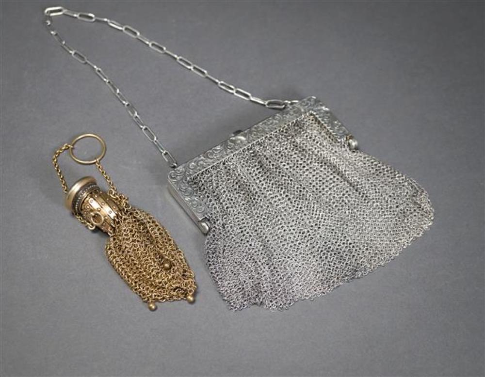 TWO STERLING SILVER MESH PURSES,