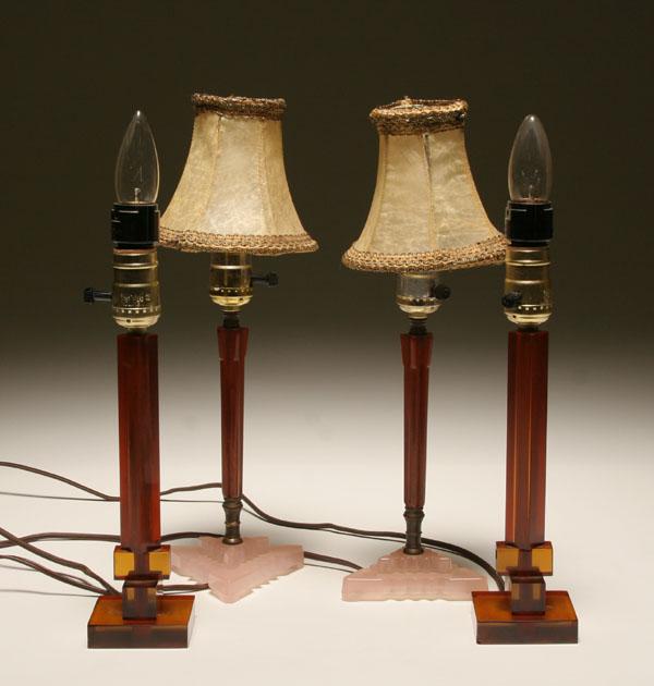 Two pair Art Deco boudoir lamps including,