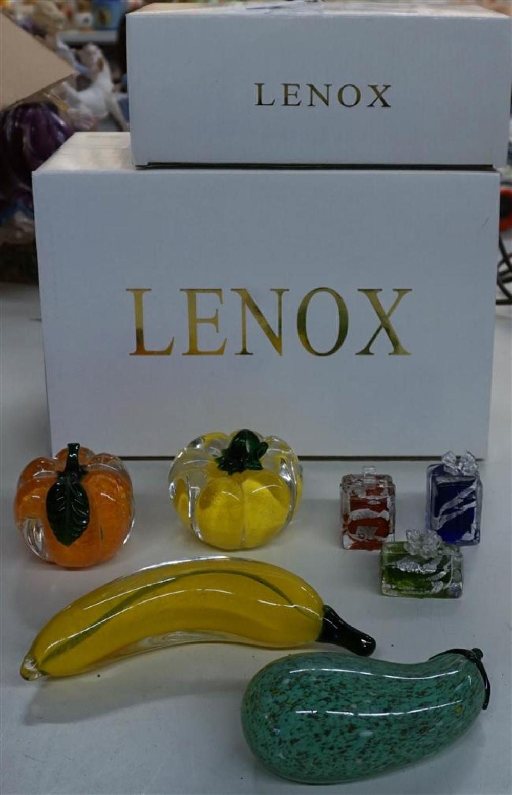 FOUR LENOX GLASS FRUIT ORNAMENTS 32368a