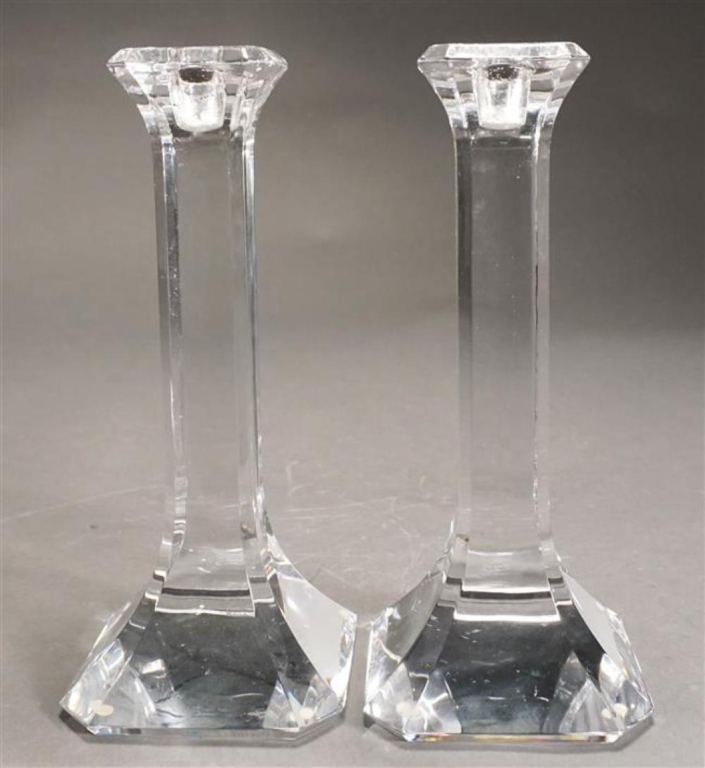 PAIR ORREFORS CRYSTAL TALL CANDLESTICKS  3236c9