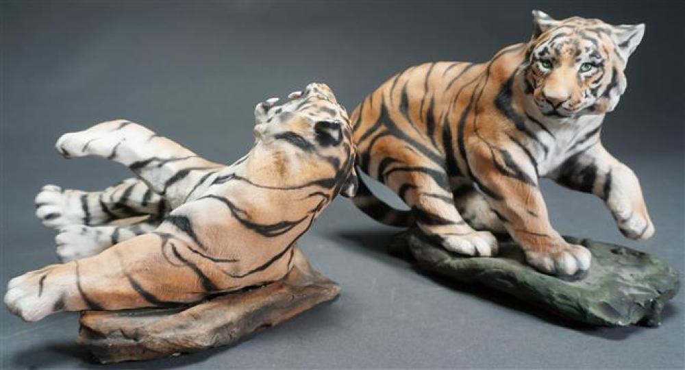 TWO MINETTE CERAMIC TIGER SCULPTURES  3236c7