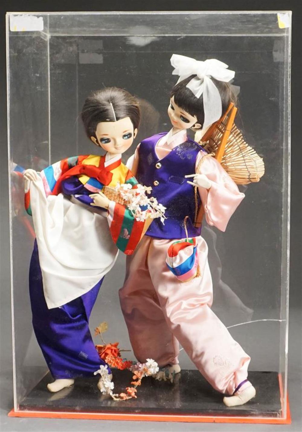 TWO KOREAN CLOTH DOLLS IN LUCITE 3236fd