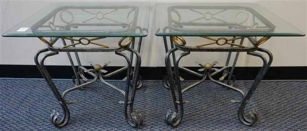 PAIR PATINATED METAL BASE GLASS