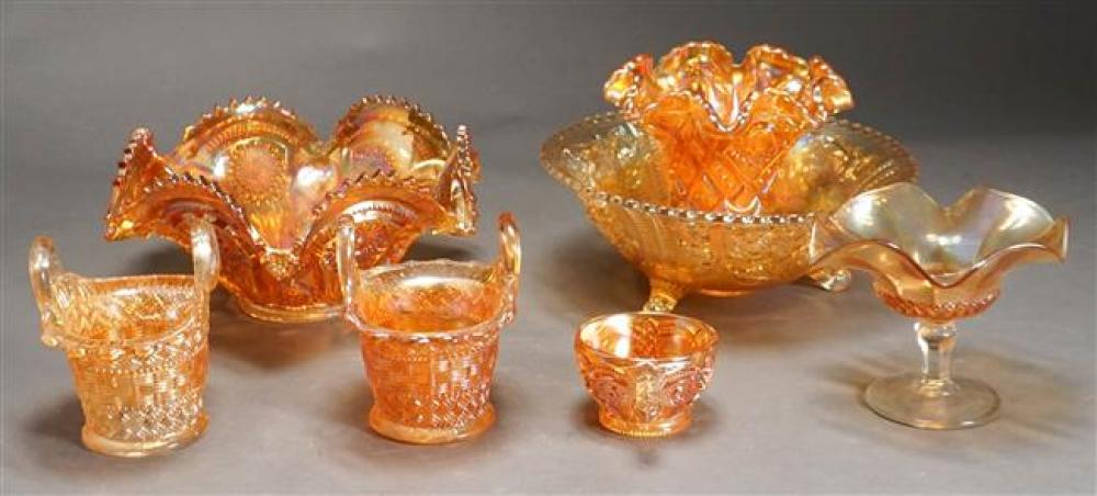 GROUP WITH SIX GOLD CARNIVAL GLASS