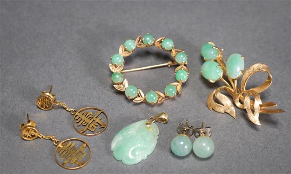 TWO 14-KARAT YELLOW-GOLD AND JADE