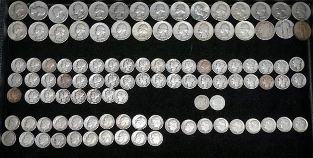 THIRTY US SILVER QUARTERS AND SEVENTY SEVEN 3237f3