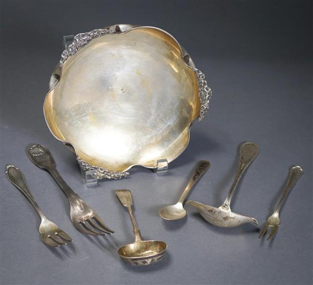 800-SILVER BOWL AND SIX SILVER FLAT
