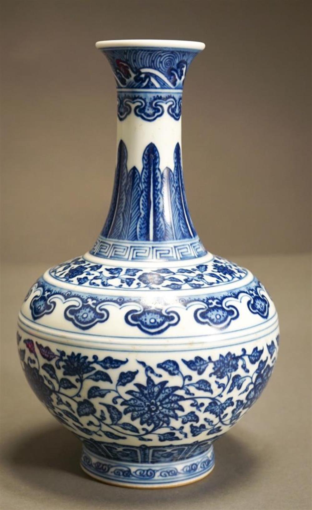 CHINESE BLUE AND WHITE VASE, HEIGHT: