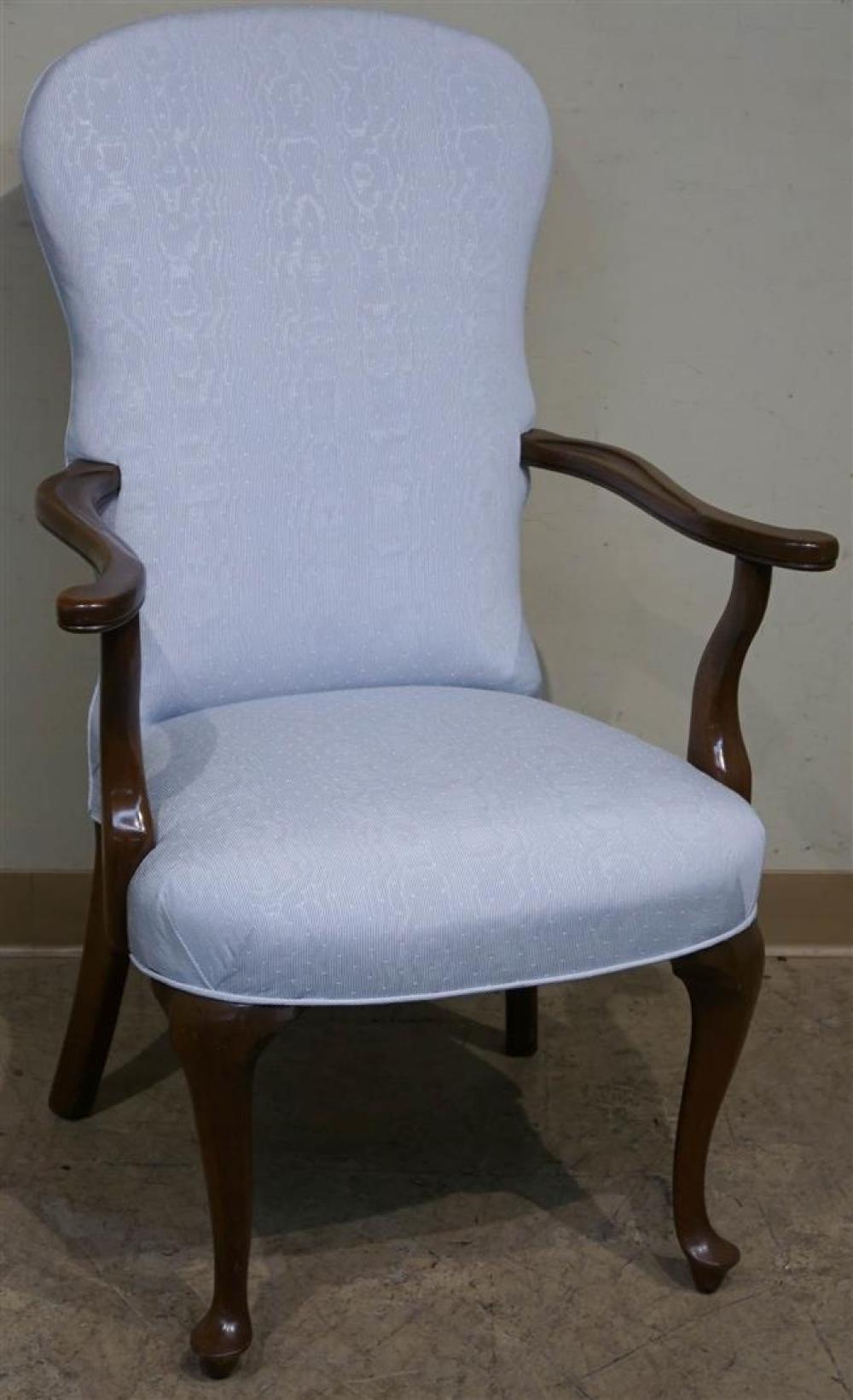 QUEEN ANNE STYLE MAHOGANY UPHOLSTERED