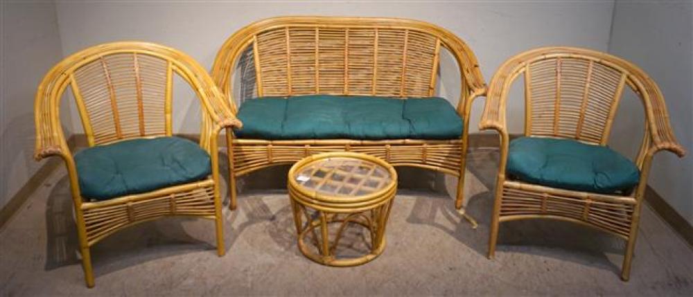 NATIONAL RATTAN SETTEE, PAIR ARMCHAIRS