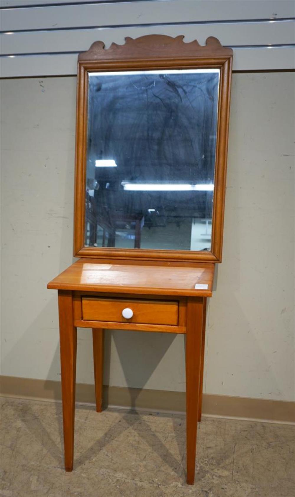 PINE WORK TABLE AND A MIRROR, H