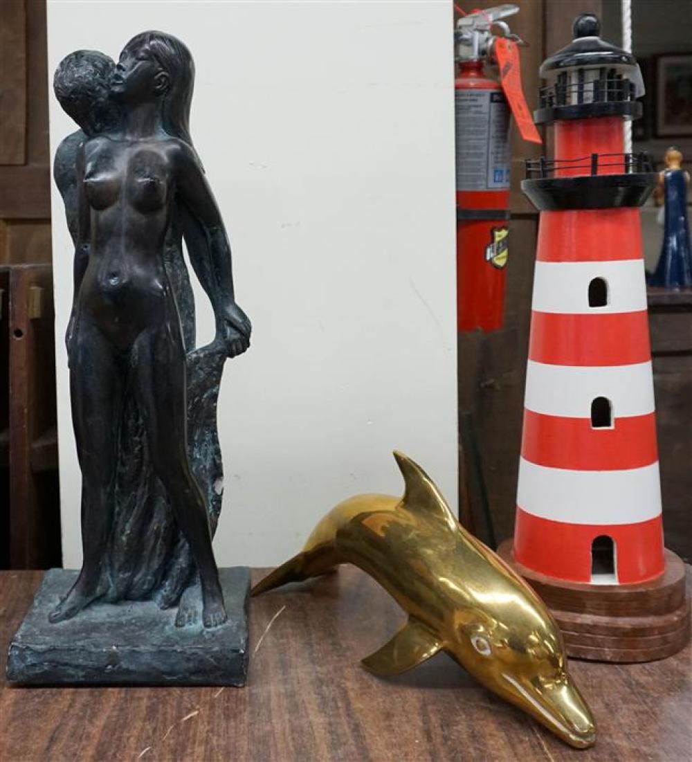 TABLE TOP LIGHTHOUSE, BRASS PORPOISE