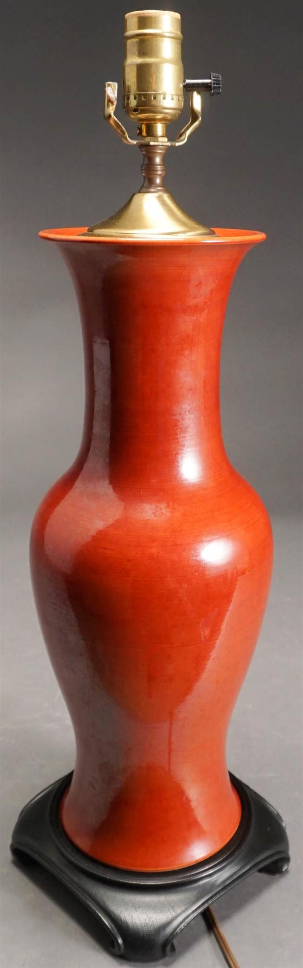 CHINESE RED GLAZED VASE MOUNTED