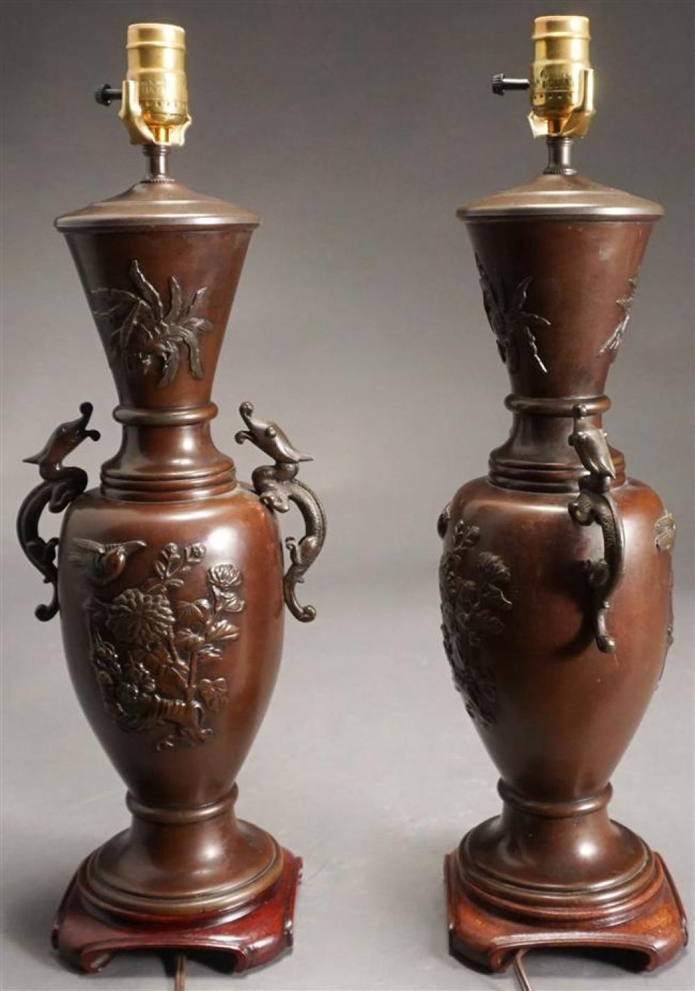 PAIR JAPANESE BRONZE VASES MOUNTED 3239b3