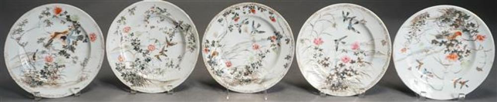 FIVE JAPANESE BIRDS AND FLOWERS PORCELAIN