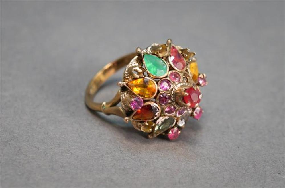 LOW KARAT GOLD AND GEM SET RING,