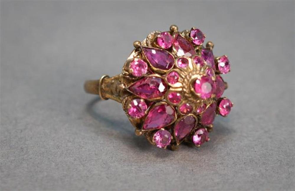 LOW KARAT GOLD AND GEM SET RING,