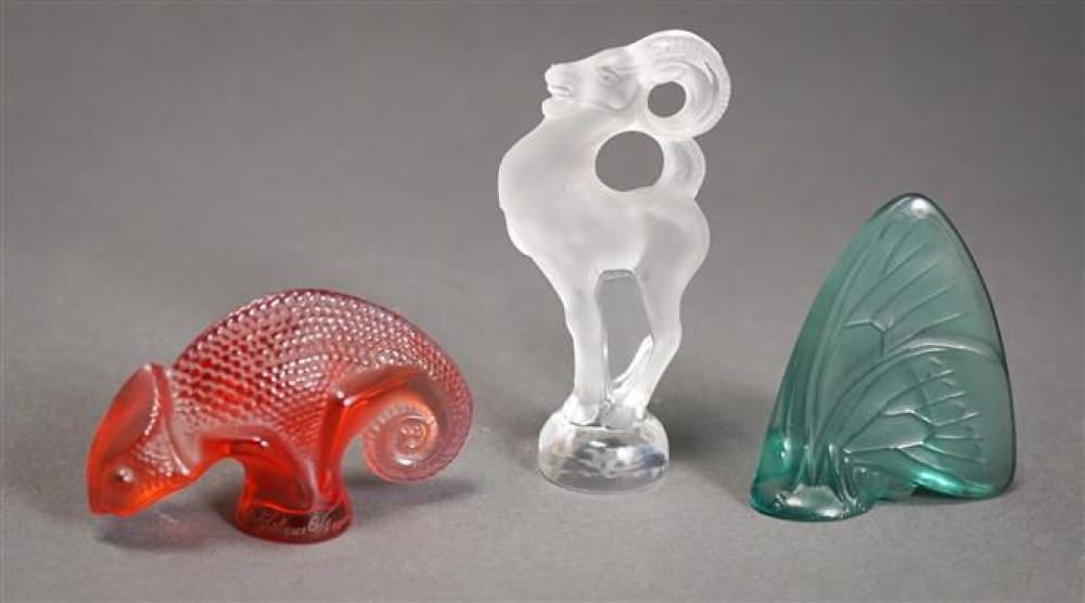 THREE LALIQUE CRYSTAL CABINET FIGURINES,