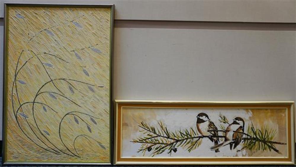 BIRDS ON BRANCH, AND GRASS, TWO OILS,