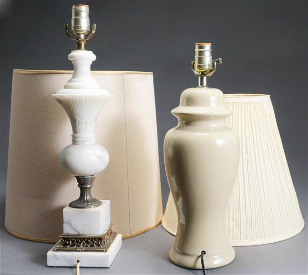 CARVED ALABASTER TABLE LAMP AND 323a9b