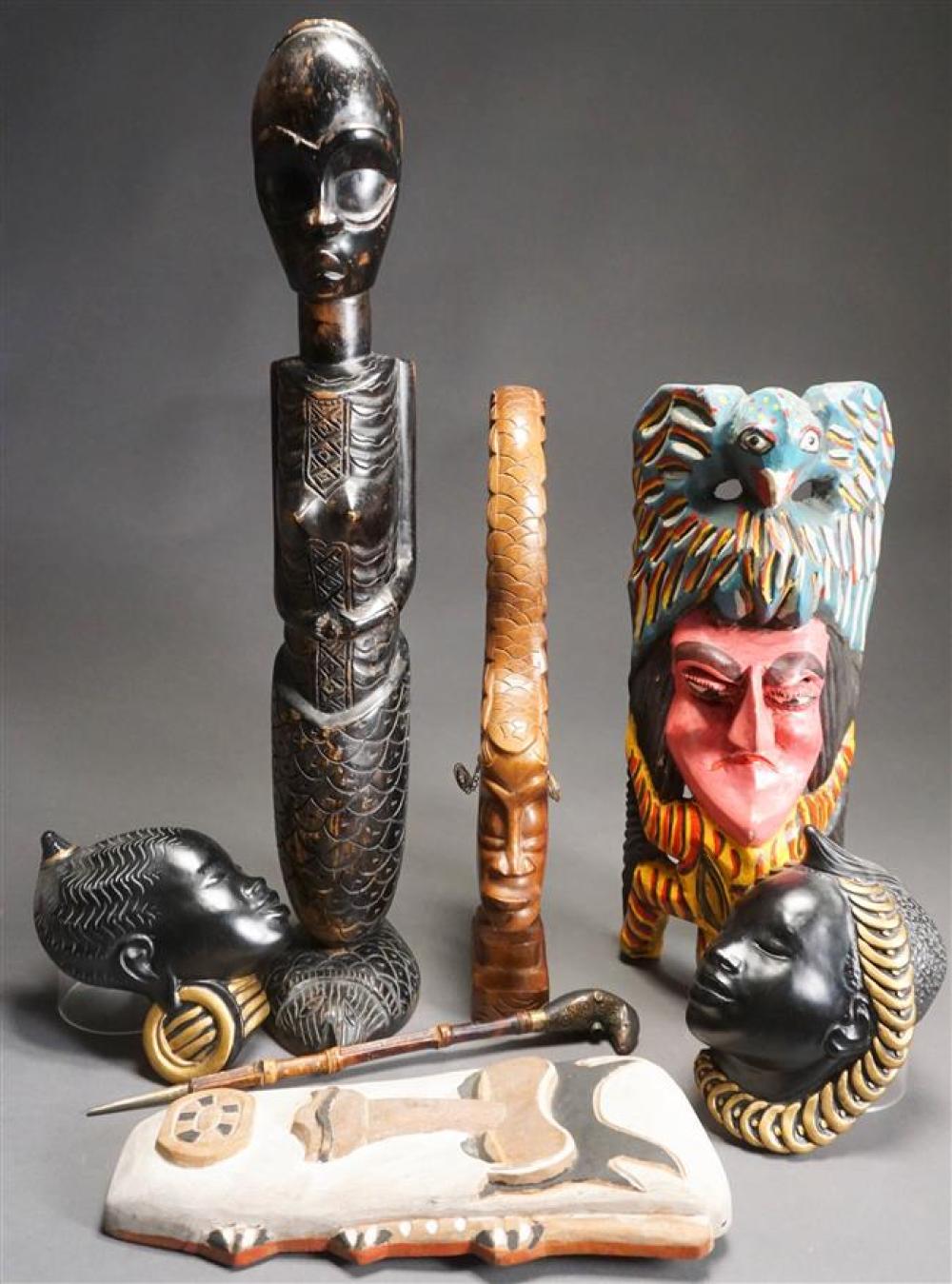 FOUR AFRICAN MASKS AND TWO CARVINGSFour 323af7