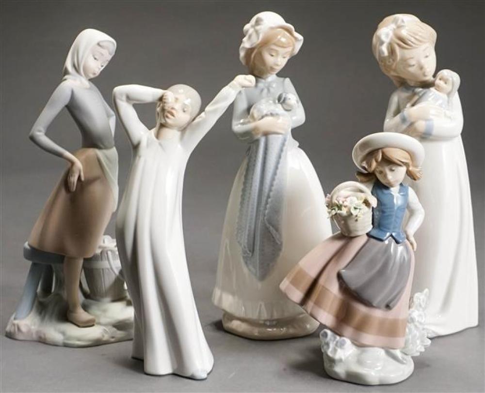 FIVE SPANISH PORCELAIN FIGURINES,