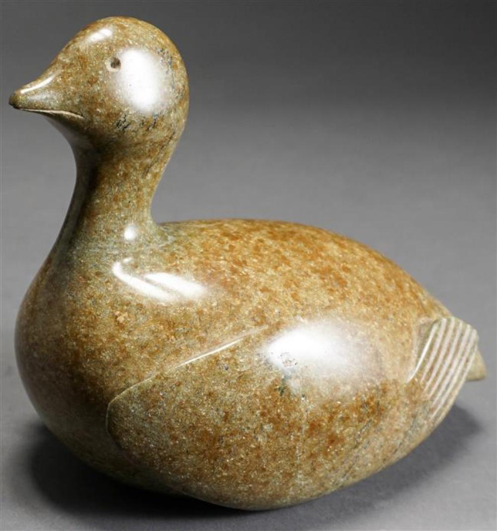 INUIT CARVED STONE DUCK SIGNED 323b79