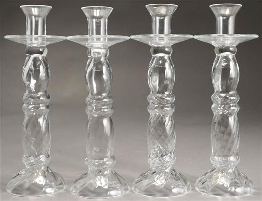 FOUR ABIGAILS CLEAR GLASS CANDLESTICKS,