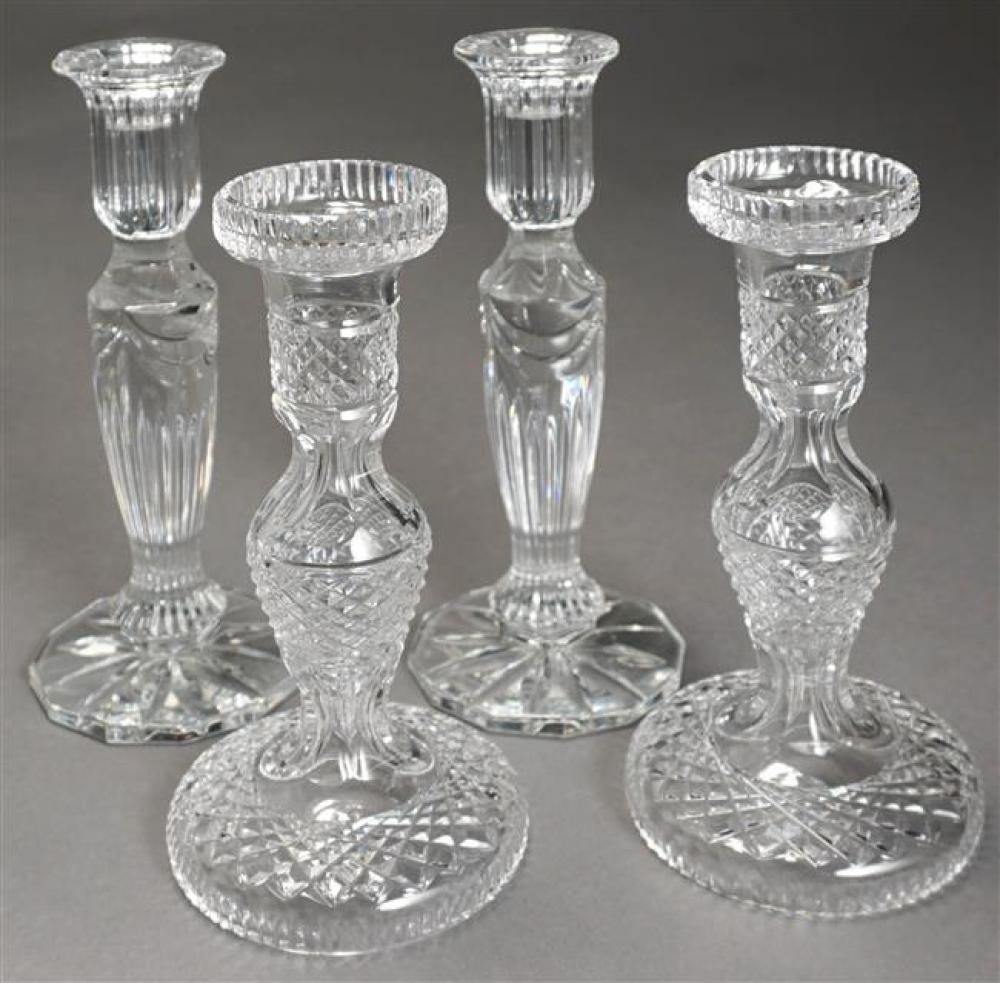 TWO PAIRS WATERFORD CRYSTAL CANDLESTICKS,