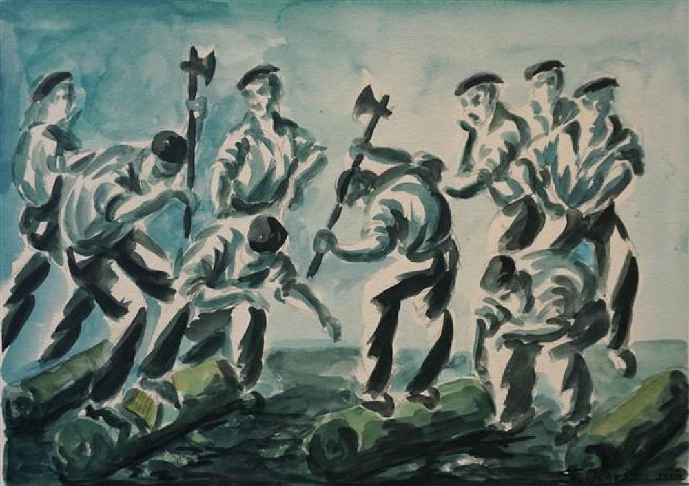 F OCARIZ WORKERS IN A FIELD WATERCOLOR 323bbc