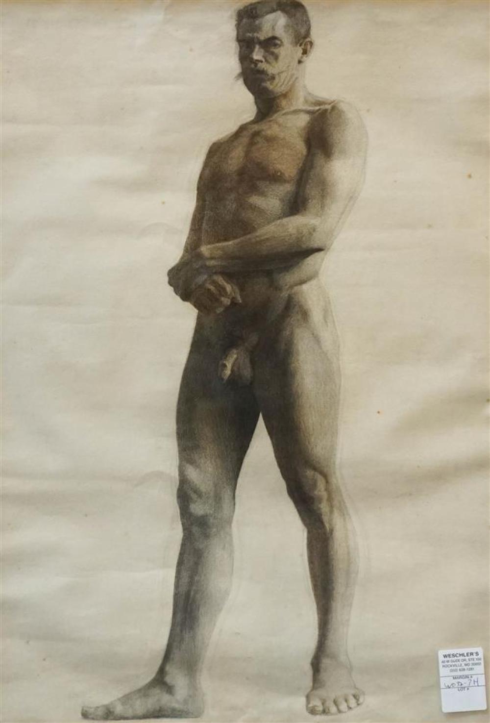 PORTRAIT OF A STANDING NUDE MALE, PENCIL