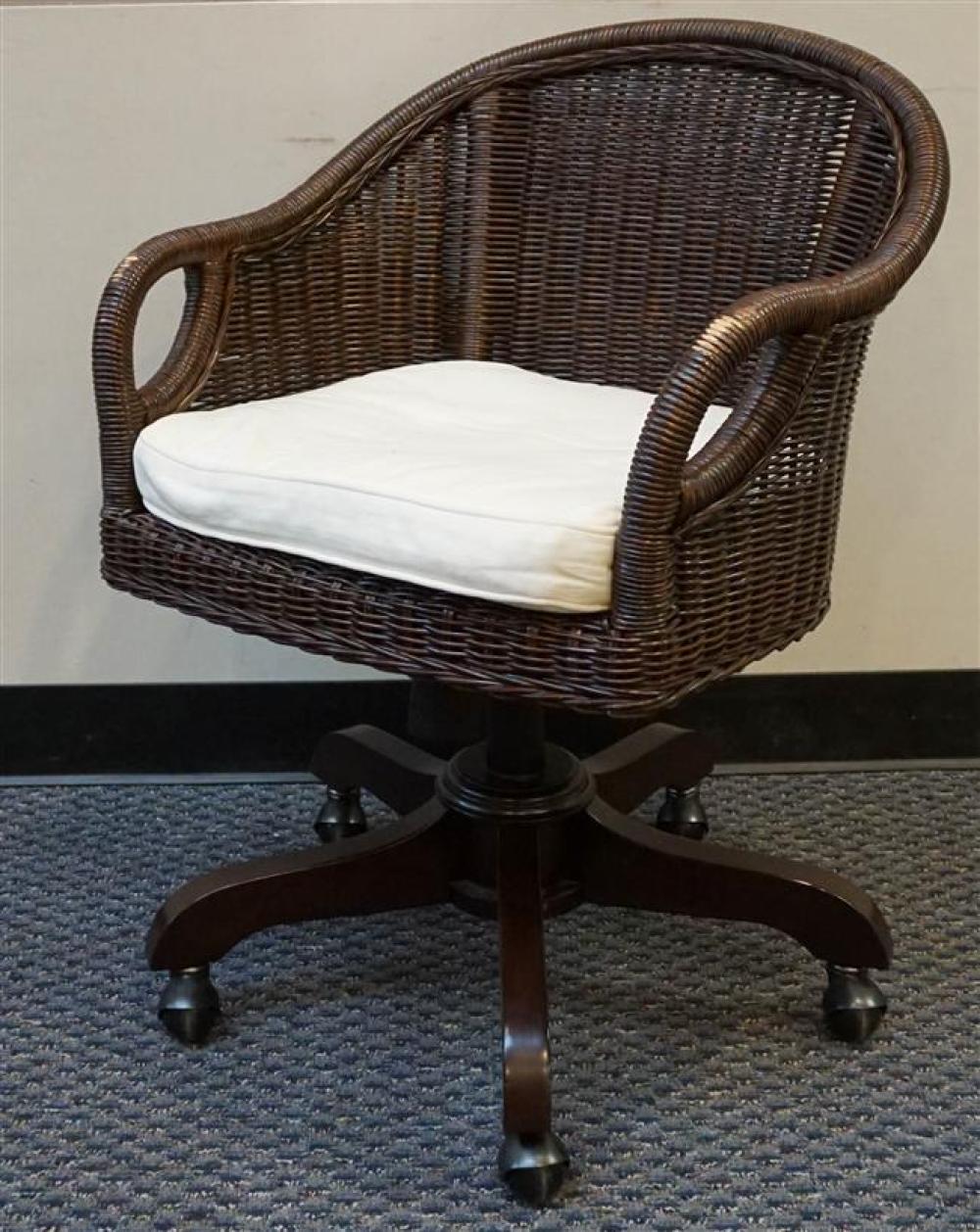 STAINED WICKER OFFICE SWIVEL CHAIRStained